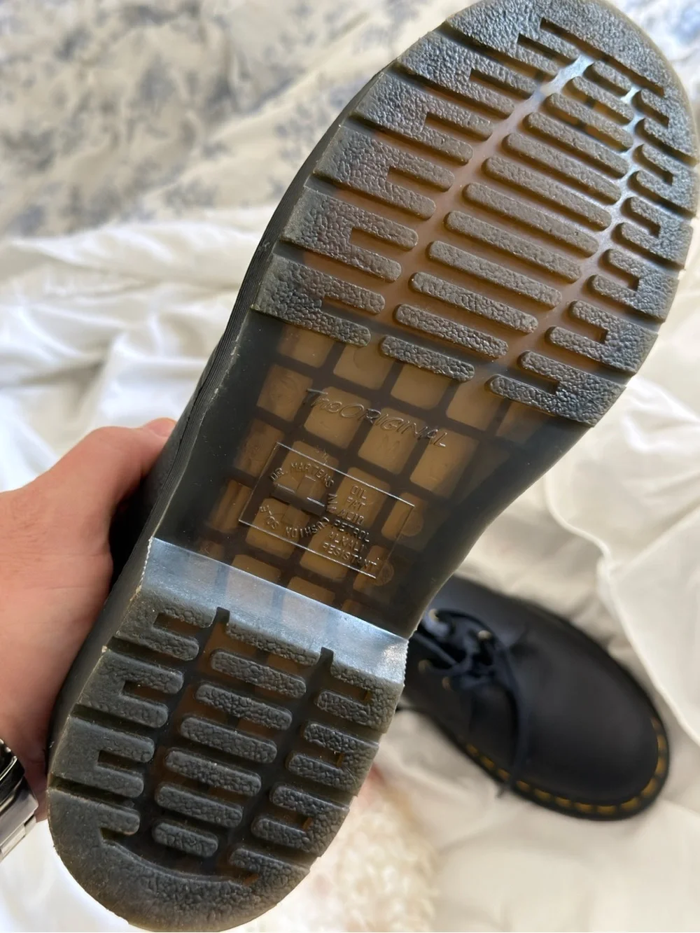 Dr. Martens Black Leather Derby Shoes with Yellow Stitching